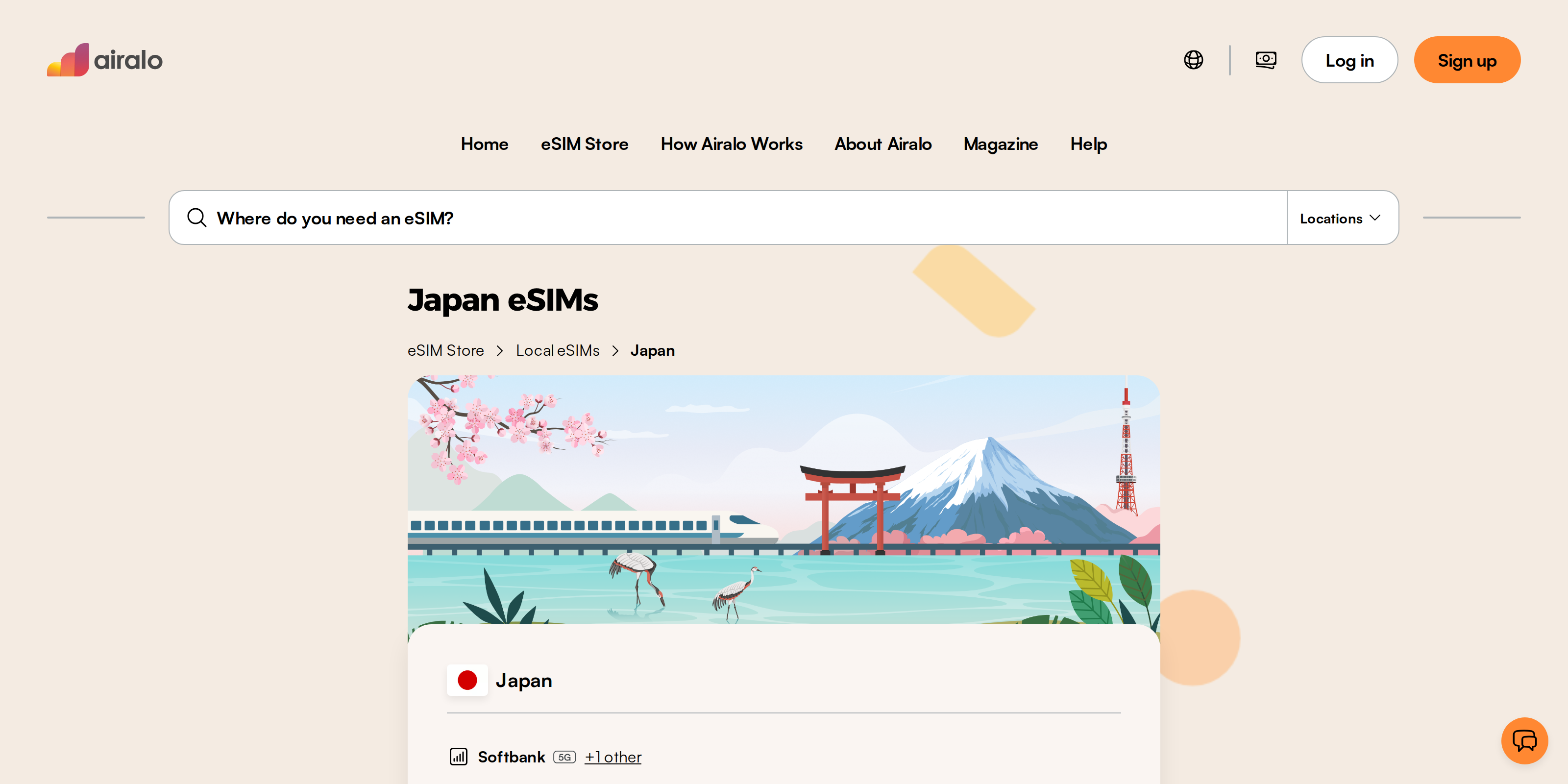 Airalo's Japan eSIM landing page