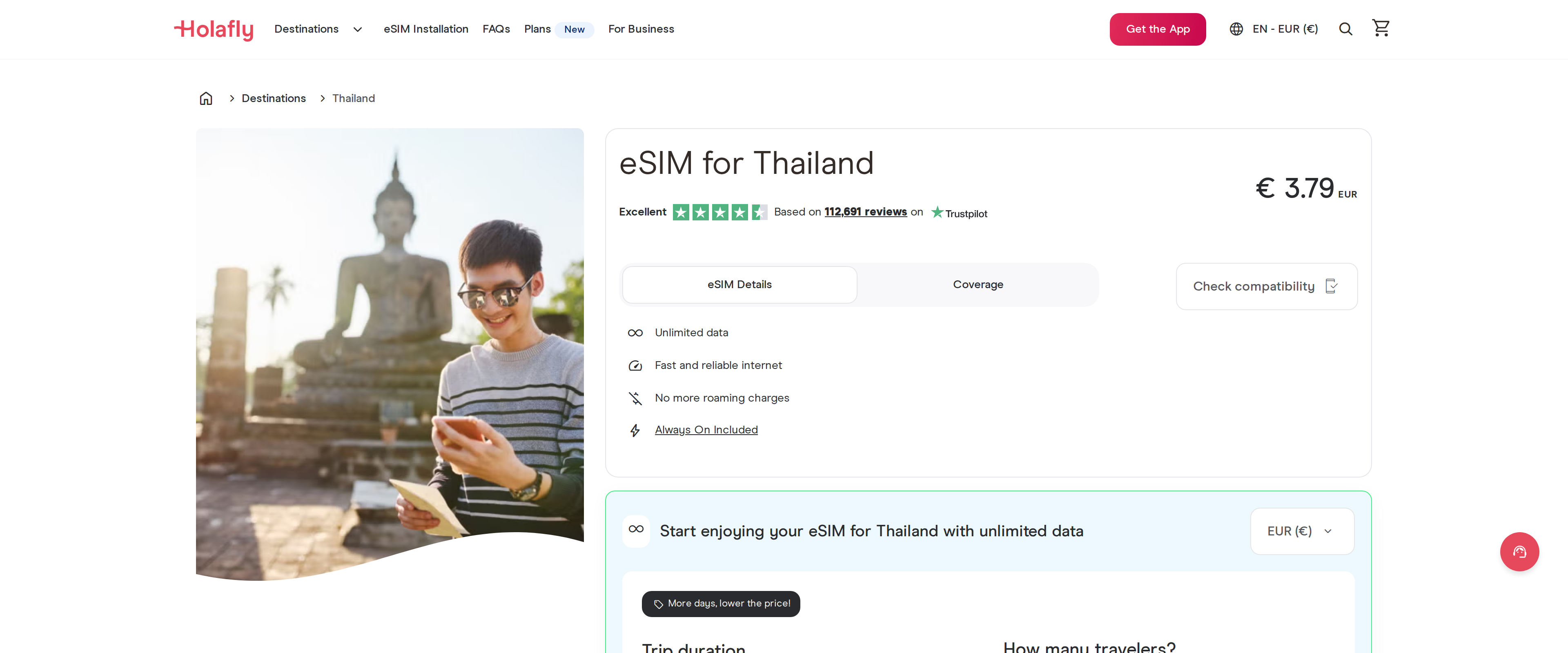 Holafly Thailand eSIM plan page