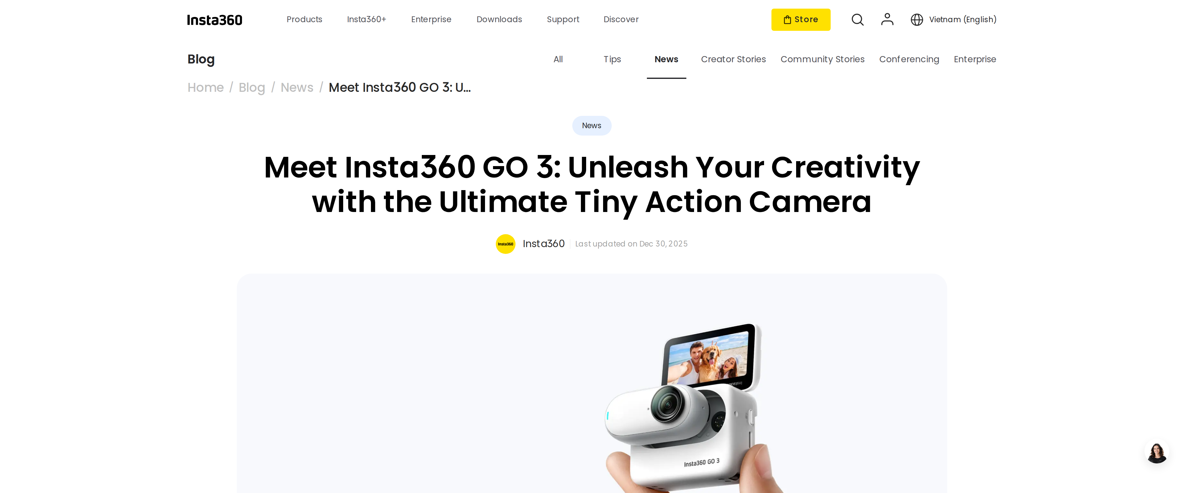 Insta360's own launch page for the GO 3, framed around hands-free creative shooting